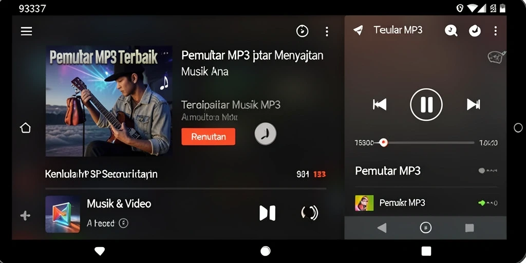 Tampilan antarmuka aplikasi Pemutar MP3 93337 yang modern dan intuitif.