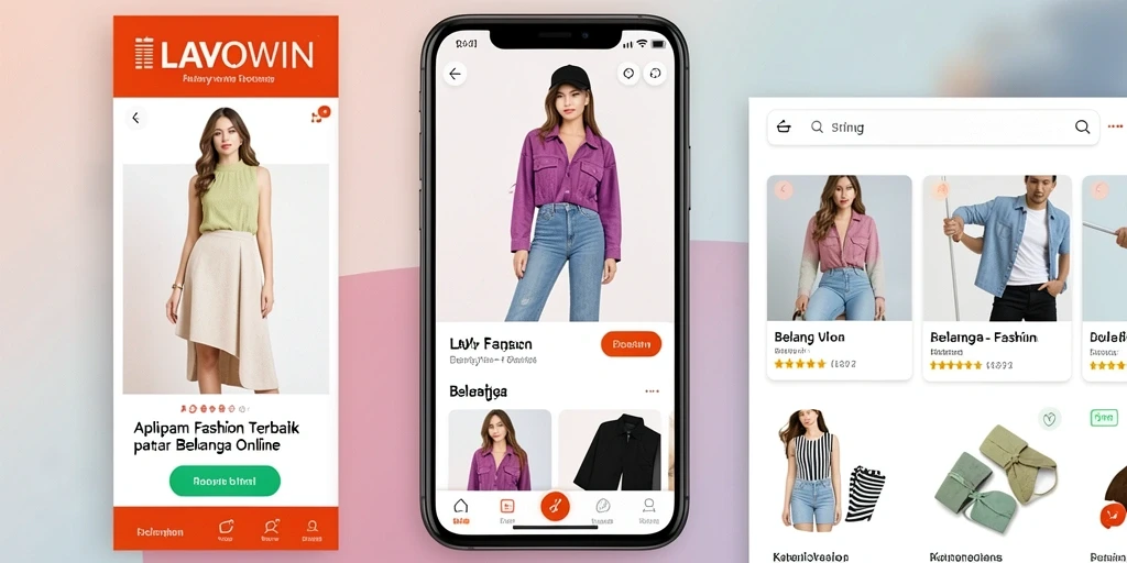 Antarmuka aplikasi LAVOWIN yang modern dan fungsional untuk belanja fashion.