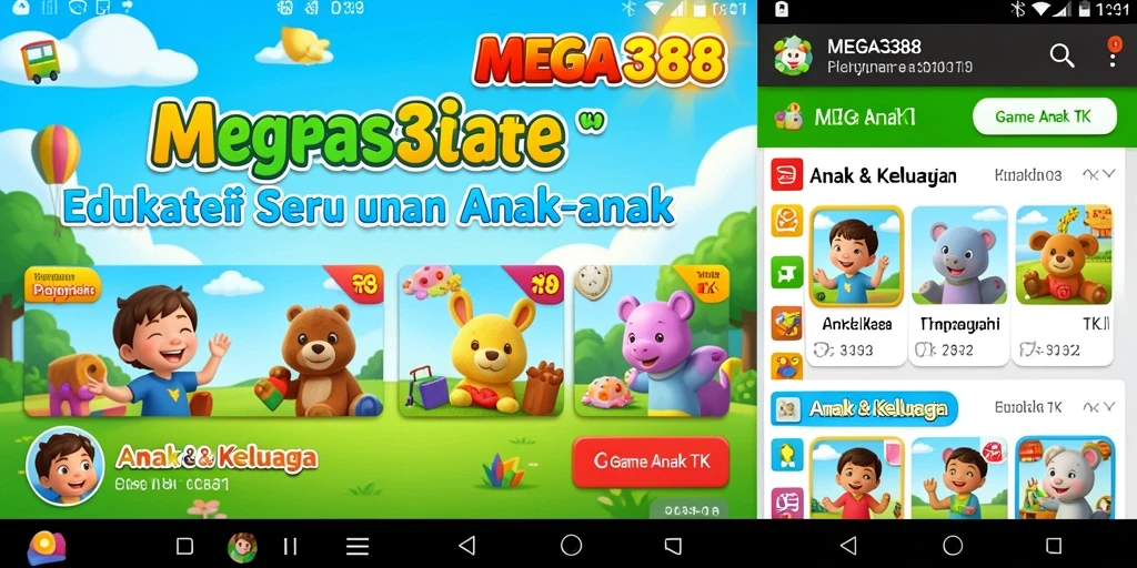 Tampilan antarmuka MEGA388 yang ceria dan menarik untuk anak-anak.