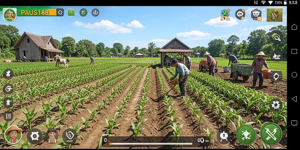 Antarmuka utama PAUS188 yang menampilkan ladang pertanian yang subur.