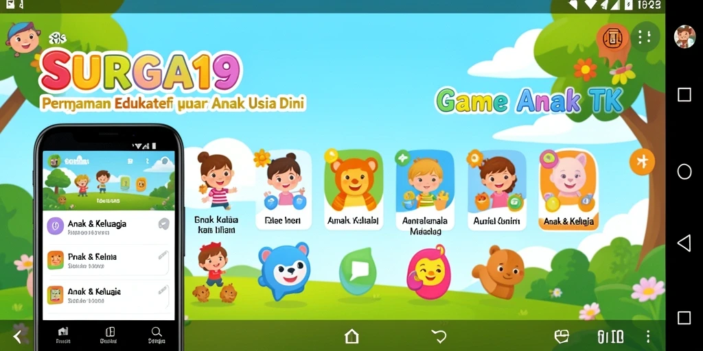 Tampilan interaktif dan edukatif dari aplikasi SURGA19 untuk anak.