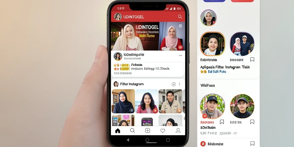 Antarmuka UDINTOGEL menampilkan berbagai filter Instagram yang menarik.