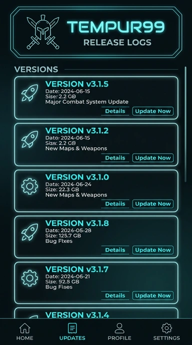 Riwayat versi aplikasi tempur99 untuk pengguna Android